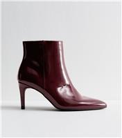 Women's Dark Burgundy Faux Patent Leather Point Toe Ankle Boots Vegan New Look