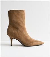 Women's Camel Faux Suede Pointed Toe Sock Boots Vegan New Look