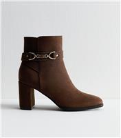 Women's Brown Faux Suede Snaffle Detail Ankle Boots Vegan New Look