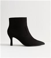 Women's Wide Fit Black Faux Suede Stiletto Heel Ankle Boots Vegan New Look