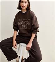 Women's Dark Brown Tapered Wide Leg Joggers New Look