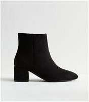 Women's Wide Fit Black Faux Suede Block Heel Ankle Boots New Look