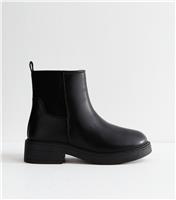 Women's Wide Fit Black Faux Leather Chunky Sole Chelsea Ankle Boots Vegan New Look