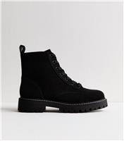 Women's Wide Fit Black Faux Suede Chunky Lace Up Boots Vegan New Look