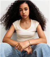 Girls' Cream Scoop Neck Ribbed T-Shirt New Look