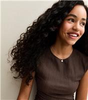 Girls' Dark Brown Textured Jersey Ruched Side Asymmetric Top New Look