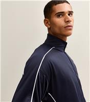 Men's Navy Regular Fit Tricot Zip Through Funnel Neck Track Top New Look