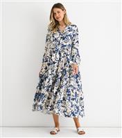 Women's Blue Floral Print Shirt Dress Gini London New Look