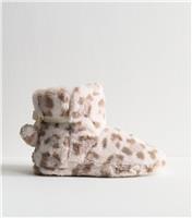 Women's Cream Animal Print Faux Fur Slipper Boots Vegan New Look