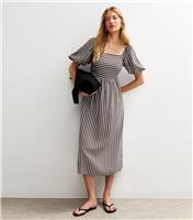 Women's Brown Striped Square Neck Milkmaid Midi Dress New Look