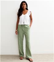 Women's Green Striped Wide Leg Trousers New Look