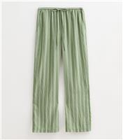 Women's Petite Green Striped Wide Leg Trousers New Look