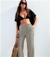 Women's Black Soft Touch Striped Wide Leg Trousers New Look