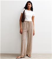 Women's Brown Soft Touch Striped Wide Leg Trousers New Look