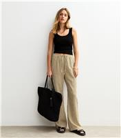 Women's Green Textured Striped Wide Leg Trousers New Look