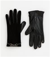 Black Leather Buckle Gloves New Look