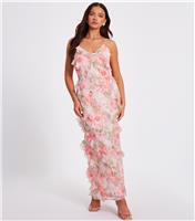 Women's Petite Coral Floral Print Frill Trim Midi Dress Quiz New Look