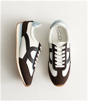 Women's White and Brown Faux Leather Contrast Cross Panel Trainers Vegan New Look