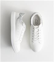 Women's White Glitter Panel Faux Leather Trainers Vegan New Look