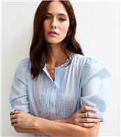 Women's Blue Pintuck Detail Lace Trim Shirt New Look