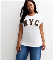Women's Plus Size White NYC Print T-Shirt Curves New Look