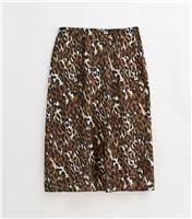 Women's Plus Size Brown Leopard Print Bias Cut Midi Skirt Curves New Look