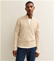 Men's Stone Regular Zip Up Jumper New Look