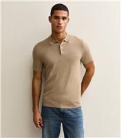 Men's Tan Regular Knit Polo Shirt New Look