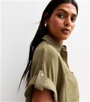 Women's Khaki Chest Pocket Short Sleeve Shirt New Look