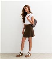 Girls' Dark Brown Soft Touch A-Line Mini Skirt New Look