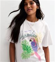 Women's White Parrot Print Oversized T-Shirt New Look