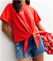 Women's Red Tie Front T-Shirt New Look