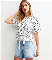 Women's White Pattern Print Tie Front T-Shirt New Look