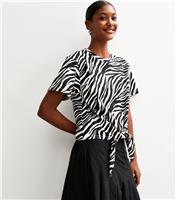 Women's Black Zebra Print Tie Front T-Shirt New Look
