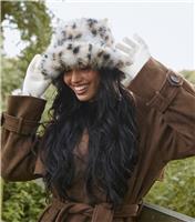 Brown Animal Print Faux Fur Hat and Gloves South Beach New Look
