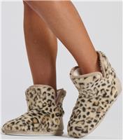Women's Leopard Print Ankle Boot Slippers Loungeable New Look