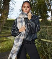 Cream Checked Pocket Scarf South Beach New Look