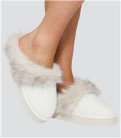 Women's White Cable Knit Chunky Sole Slippers Loungeable New Look
