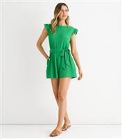 Women's Green Frilly Trim Textured Playsuit Gini London New Look