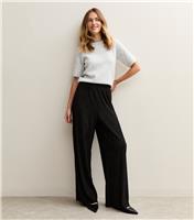 Women's Black Textured Jersey Wide Leg Trousers New Look