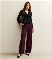 Women's Burgundy Textured Jersey Wide Leg Trousers New Look