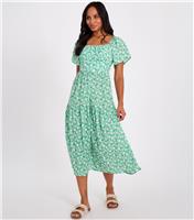 Women's Light Green Floral Print Midi Dress Quiz New Look