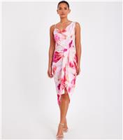 Women's Pink Printed Satin Cowl Ruched Midi Dress Quiz New Look