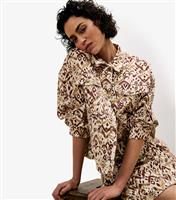 Women's Brown Printed Denim Jacket Apricot New Look