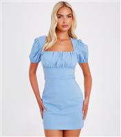 Women's Blue Square Neck Ruched Mini Dress Quiz New Look