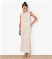 Women's Cream Tile Crochet Slit Hem Maxi Skirt Apricot New Look