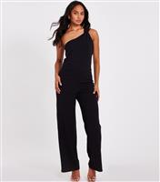 Women's Black One Shoulder Wide Leg Jumpsuit Quiz New Look