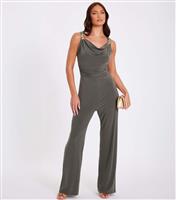 Women's Khaki Cowl Neck Jumpsuit Quiz New Look
