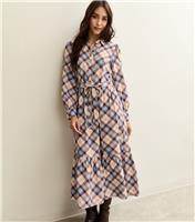 Women's Blue Checked Belted Midi Shirtdress New Look