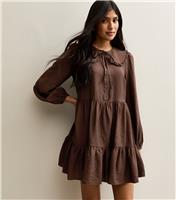 Women's Brown Oversized Collar Mini Smock Dress New Look